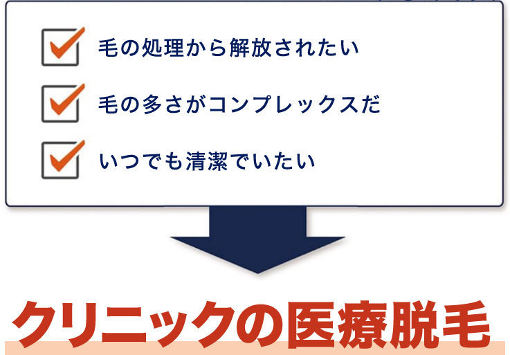 毛の処理から解放されたい 毛の多さがコンプレックスだ いつでも清潔でいたい クリニックの医療脱毛