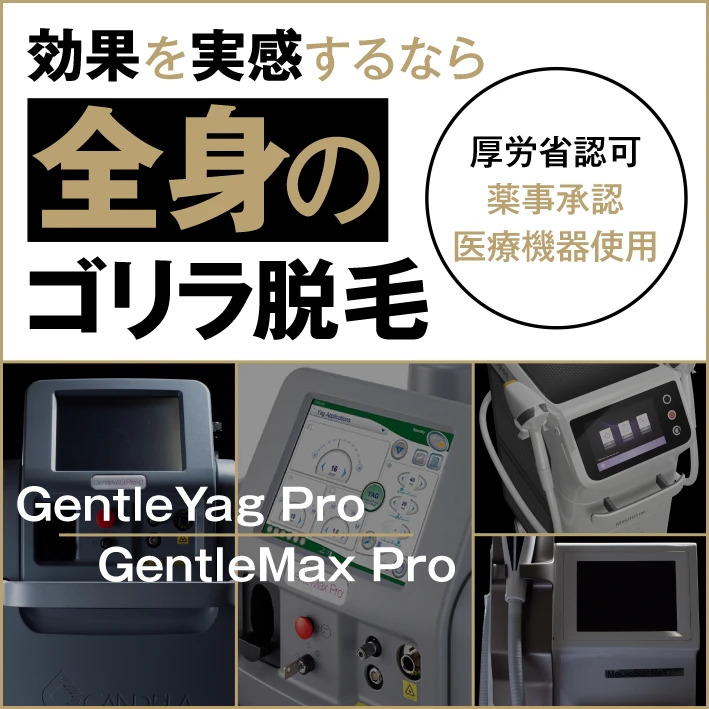 ヒゲ以外の脱毛はこちら 月々3,000円~(税込) 全身のゴリラ脱毛